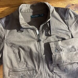 Lauren Ralph Lauren Canvas Field Jacket Wmns 14 Brown Motorcycle Sheep Leather